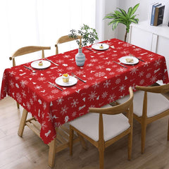 Polyester Tablecloth Merry Christmas Red Bell Snowflake Pattern Table Cover