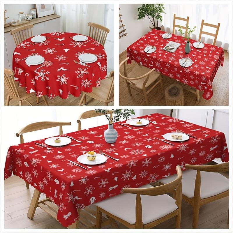 Polyester Tablecloth Merry Christmas Red Bell Snowflake Pattern Table Cover