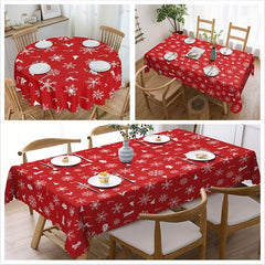 Polyester Tablecloth Merry Christmas Red Bell Snowflake Pattern Table Cover
