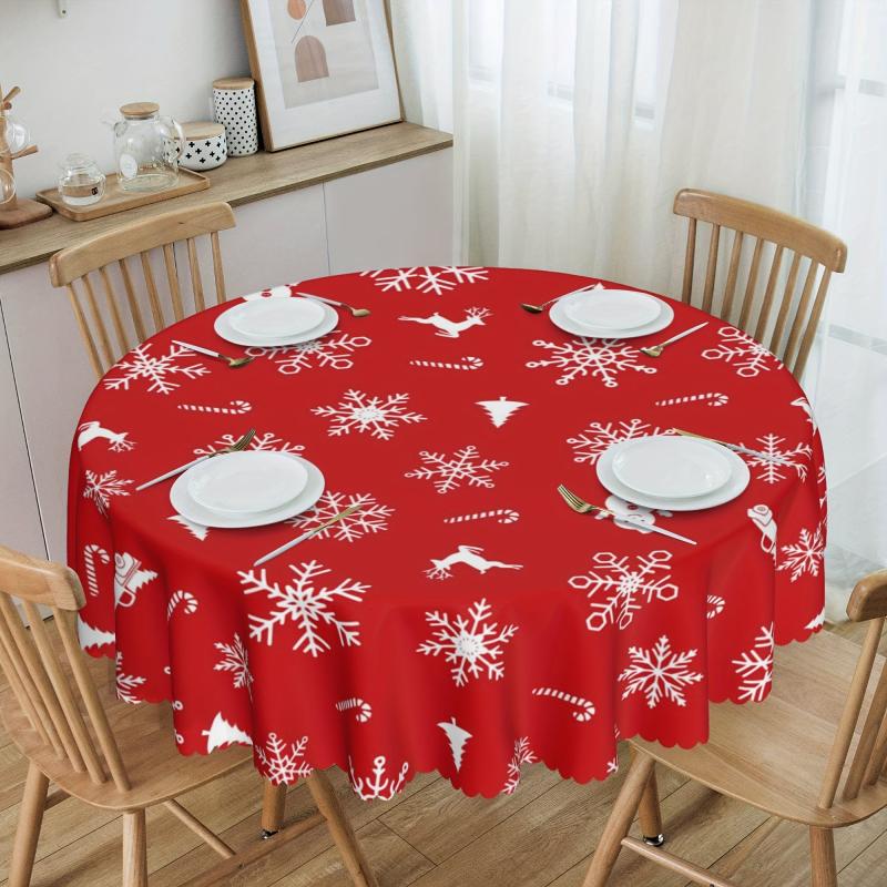 Polyester Tablecloth Merry Christmas Red Bell Snowflake Pattern Table Cover
