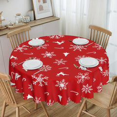 Polyester Tablecloth Merry Christmas Red Bell Snowflake Pattern Table Cover