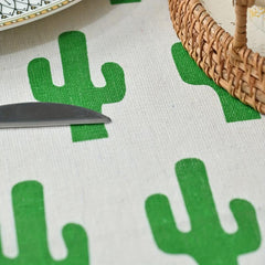 Waterproof Cactus Pattern Polyester Tablecloth Rectangle Style Table Cover