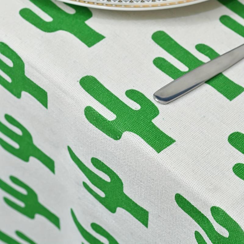 Waterproof Cactus Pattern Polyester Tablecloth Rectangle Style Table Cover
