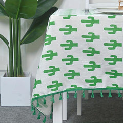 Waterproof Cactus Pattern Polyester Tablecloth Rectangle Style Table Cover