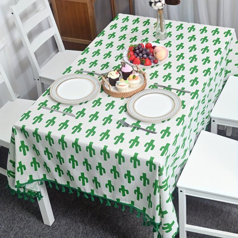 Waterproof Cactus Pattern Polyester Tablecloth Rectangle Style Table Cover
