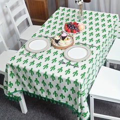 Waterproof Cactus Pattern Polyester Tablecloth Rectangle Style Table Cover