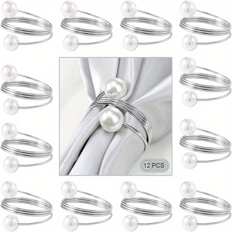 12pcs Pearl Napkin Rings for Parties and Holiday Dinners