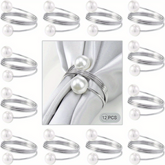 12pcs Pearl Napkin Rings for Parties and Holiday Dinners