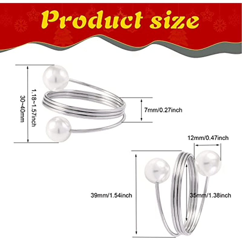 12pcs Pearl Napkin Rings for Parties and Holiday Dinners