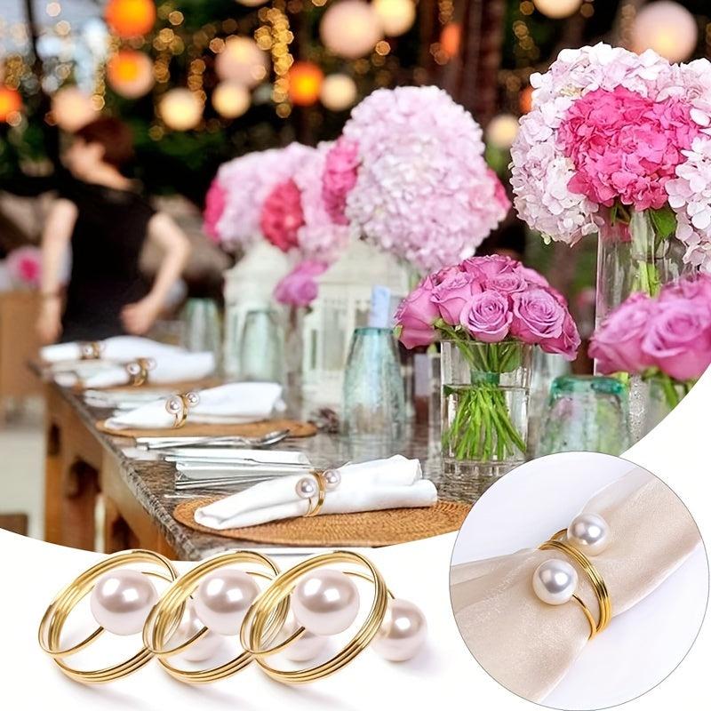 12pcs Pearl Napkin Rings for Parties and Holiday Dinners