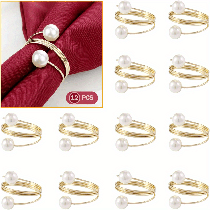 12pcs Pearl Napkin Rings for Parties and Holiday Dinners