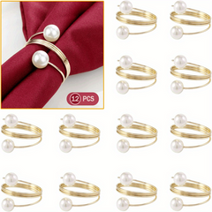 12pcs Pearl Napkin Rings for Parties and Holiday Dinners