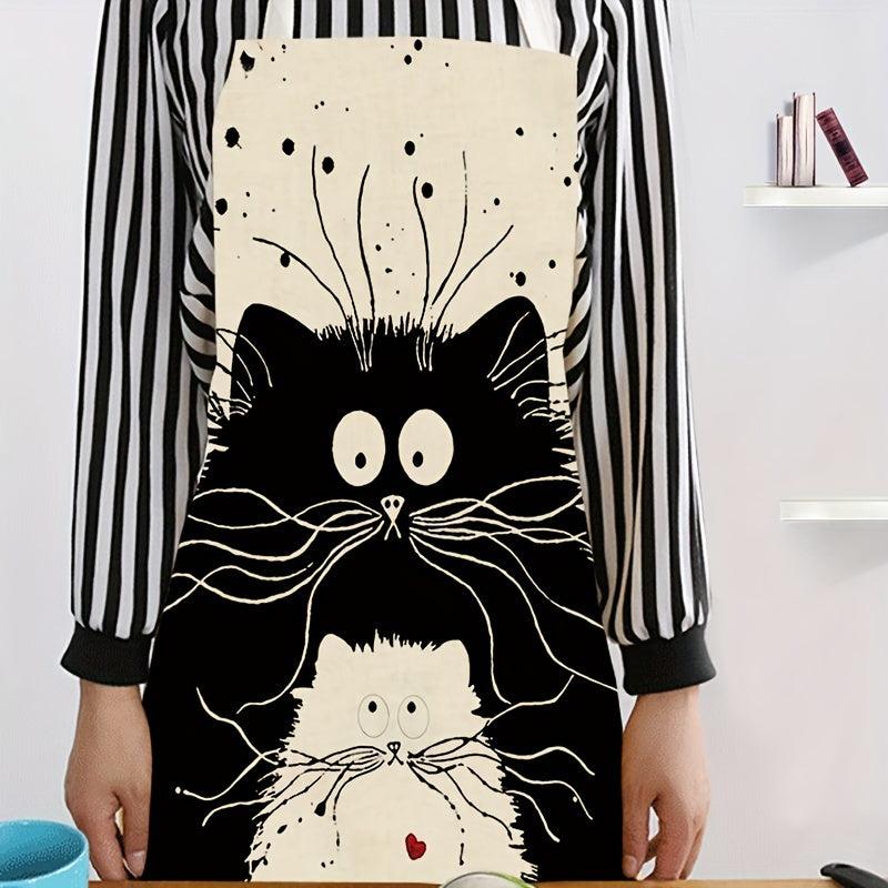Cat Printed Linen Apron Adjustable & Stain Resistant Halter Apron