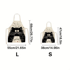 Cat Printed Linen Apron Adjustable & Stain Resistant Halter Apron