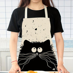 Cat Printed Linen Apron Adjustable & Stain Resistant Halter Apron