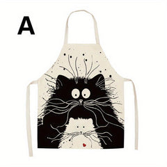 Cat Printed Linen Apron Adjustable & Stain Resistant Halter Apron