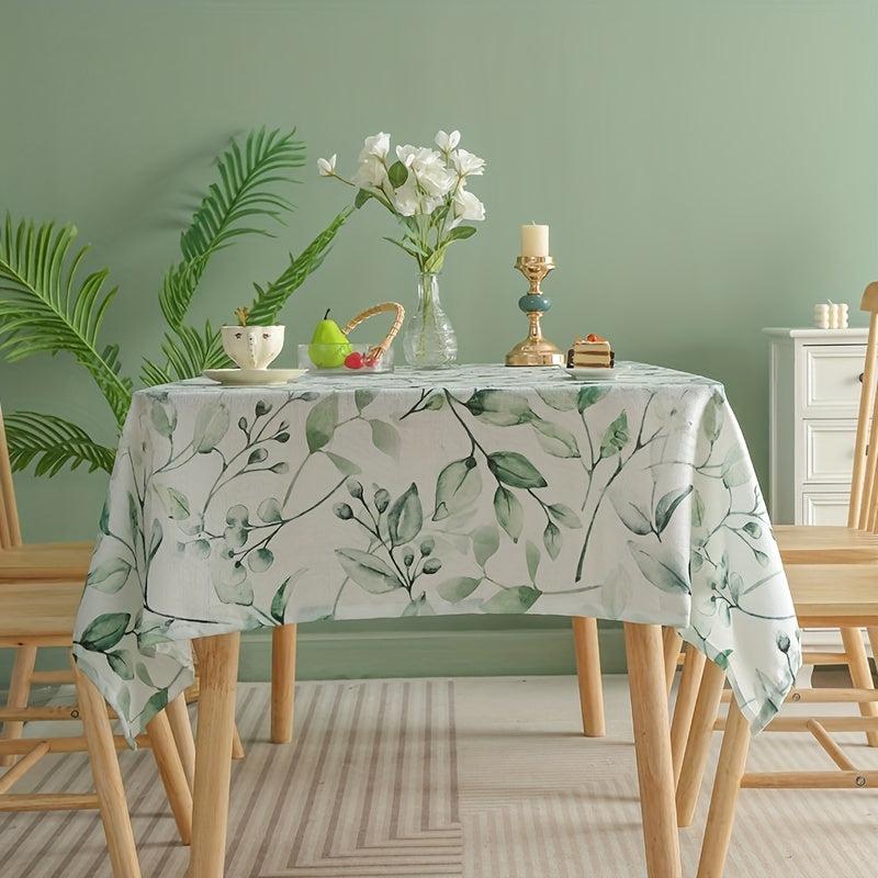 Green Buds Tablecloth Stain Resistant Waterproof Washable Round Table Cover