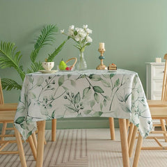 Green Buds Tablecloth Stain Resistant Waterproof Washable Round Table Cover