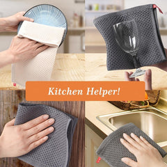 6pcs Dish Cloths Honeycomb Waffle Checkered Absorbent Rags