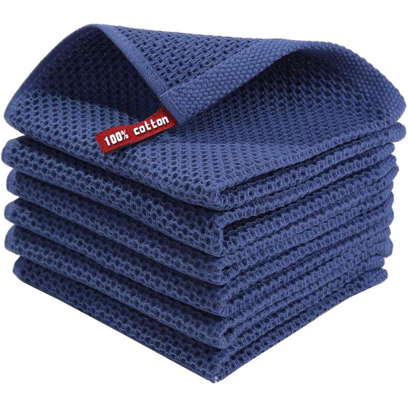 6pcs Dish Cloths Honeycomb Waffle Checkered Absorbent Rags