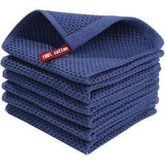 6pcs Dish Cloths Honeycomb Waffle Checkered Absorbent Rags