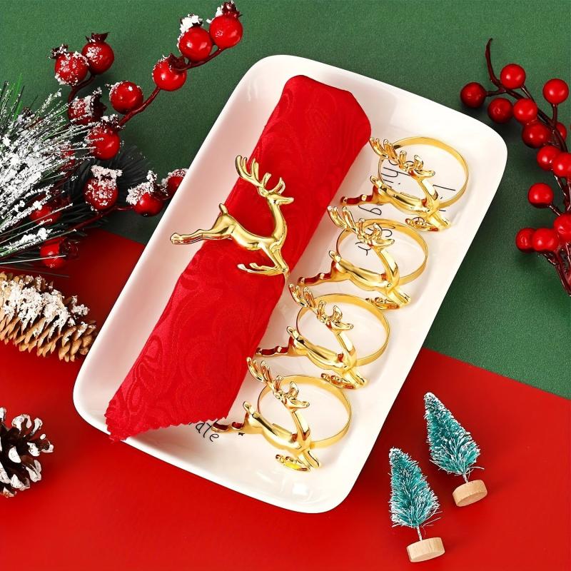 20pcs Golden Deer Napkin Rings Solid Cast Iron Polished Metal Xmas