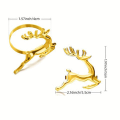 20pcs Golden Deer Napkin Rings Solid Cast Iron Polished Metal Xmas
