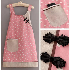 Chinese Style Buckle Apron Comfortable Breathable Housework Catering Work Clothe