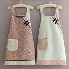 Chinese Style Buckle Apron Comfortable Breathable Housework Catering Work Clothe