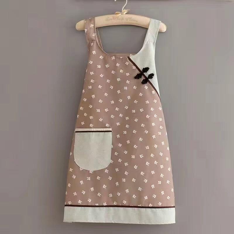 Chinese Style Buckle Apron Comfortable Breathable Housework Catering Work Clothe