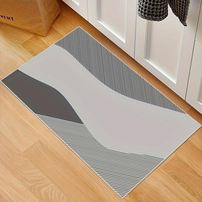 Curved Striped Kitchen Rug Non Slip Cushioned Stain Resistant Waterproof Mat