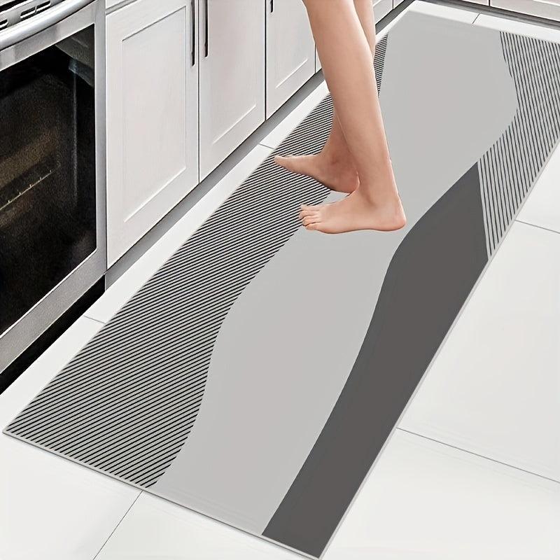 Curved Striped Kitchen Rug Non Slip Cushioned Stain Resistant Waterproof Mat
