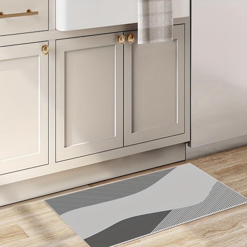 Curved Striped Kitchen Rug Non Slip Cushioned Stain Resistant Waterproof Mat