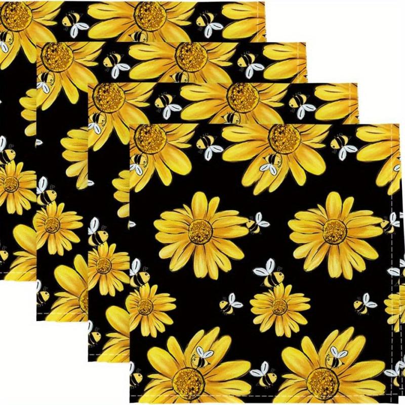Waterproof Yellow Sunflower Bumble Bee Tablecloth Rectangle Style