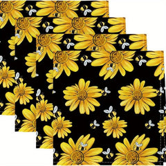 Waterproof Yellow Sunflower Bumble Bee Tablecloth Rectangle Style