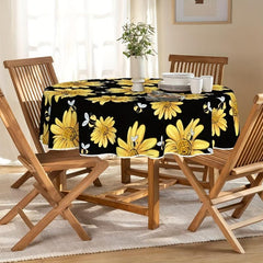 Waterproof Yellow Sunflower Bumble Bee Tablecloth Rectangle Style