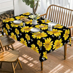 Waterproof Yellow Sunflower Bumble Bee Tablecloth Rectangle Style