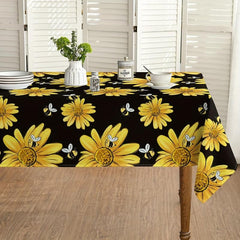Waterproof Yellow Sunflower Bumble Bee Tablecloth Rectangle Style