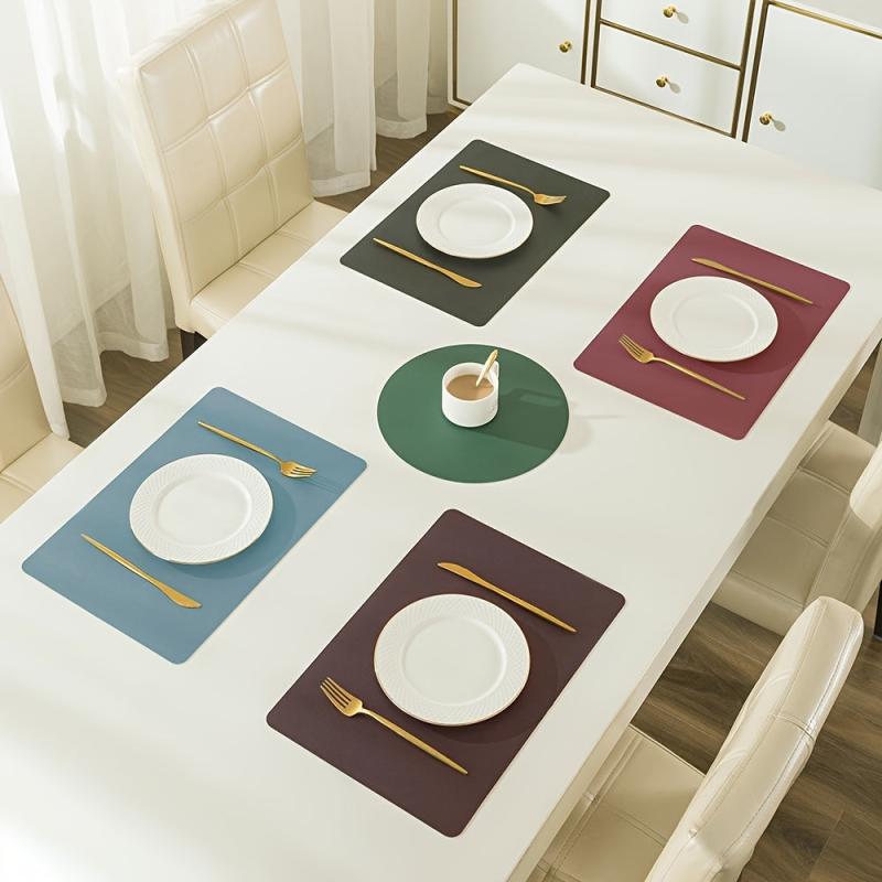 1pc PU Double Sided Leather Placemat Waterproof Table Mat