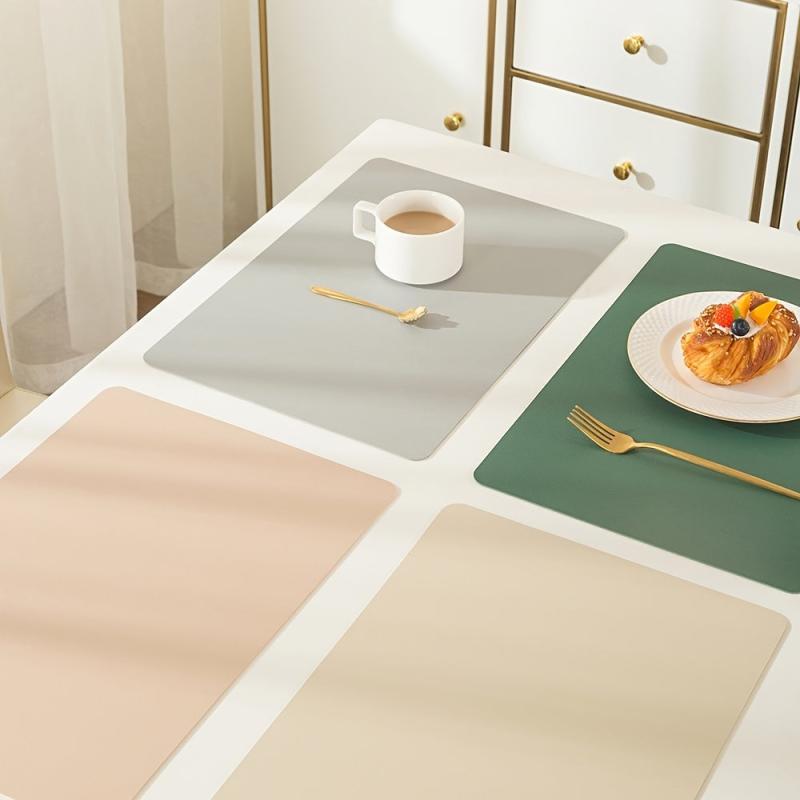 1pc PU Double Sided Leather Placemat Waterproof Table Mat