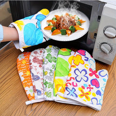 4pcs Cotton Oven Mitts Colorful Printed Heat Resistant Mitts