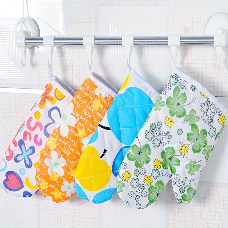 4pcs Cotton Oven Mitts Colorful Printed Heat Resistant Mitts