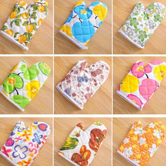 4pcs Cotton Oven Mitts Colorful Printed Heat Resistant Mitts