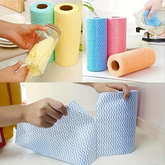 50pcs Roll Reusable Disposable Rag Kitchen Cloth Dishwashing Cloth Scouring Pad