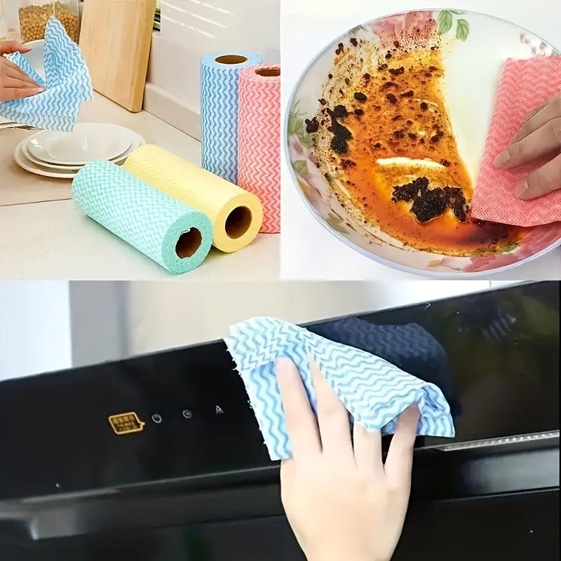 50pcs Roll Reusable Disposable Rag Kitchen Cloth Dishwashing Cloth Scouring Pad
