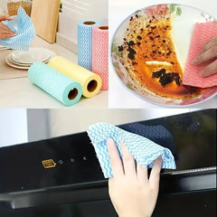 50pcs Roll Reusable Disposable Rag Kitchen Cloth Dishwashing Cloth Scouring Pad