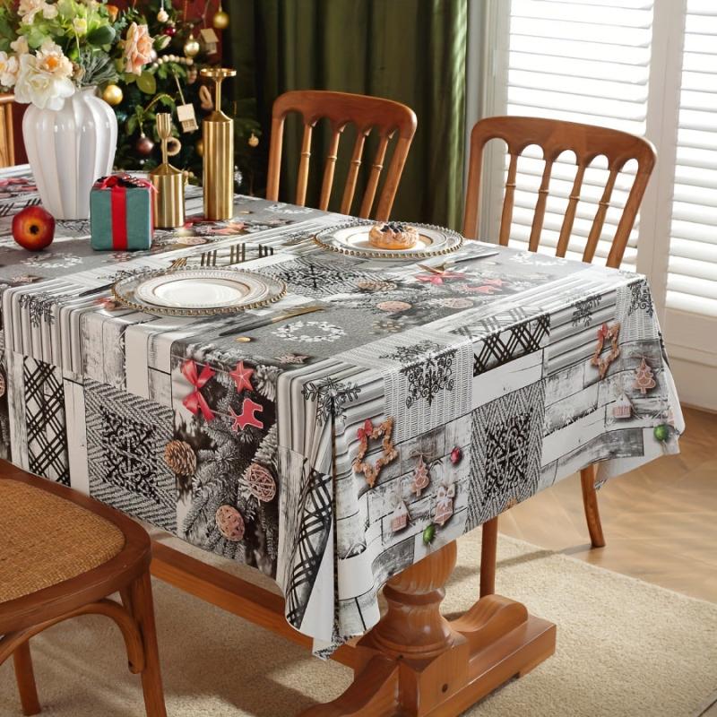 PVC Tablecloth Merry Christmas Tree Snowflake Pattern Table Cover