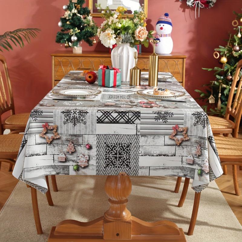 PVC Tablecloth Merry Christmas Tree Snowflake Pattern Table Cover