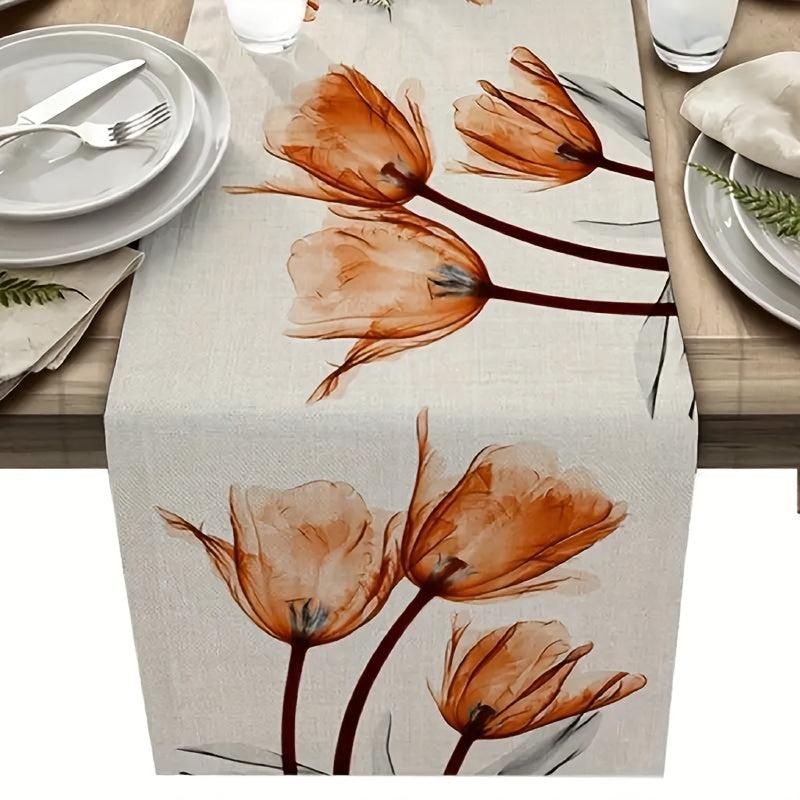 Polyester Table Runner Vintage Tulip Flower Holiday Table Cover