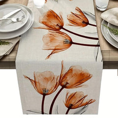 Polyester Table Runner Vintage Tulip Flower Holiday Table Cover